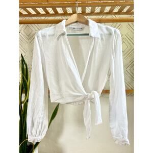 Zara Linen Cropped Surplice Top